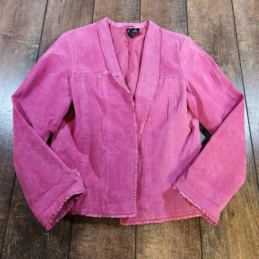 New Directions Petite Women's PS 100% Leather Suede Pink Jacket Coat Vintage - Picture 2 of 8